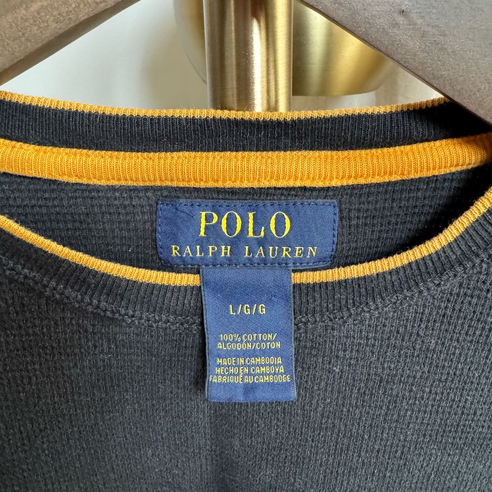 Polo by Ralph Lauren Black Shirt with Yellow Trim | Large - Picture 2 of 4